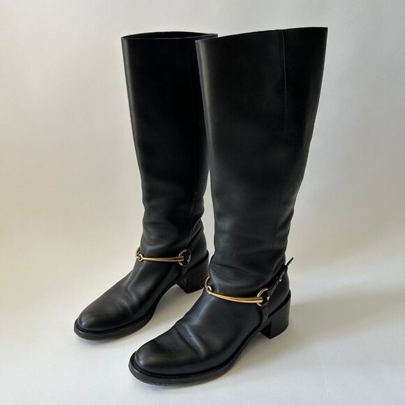 GUCCI BLACK LEATHER HORSEBIT TESS TALL BOOTS - Picture 4 of 9